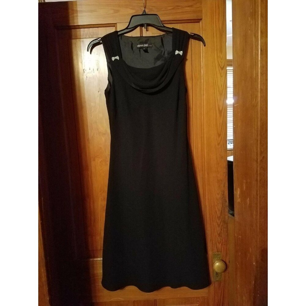 Dawn Joy Evening Black Dress Size 10 Bling Bows Sleeveless Womens